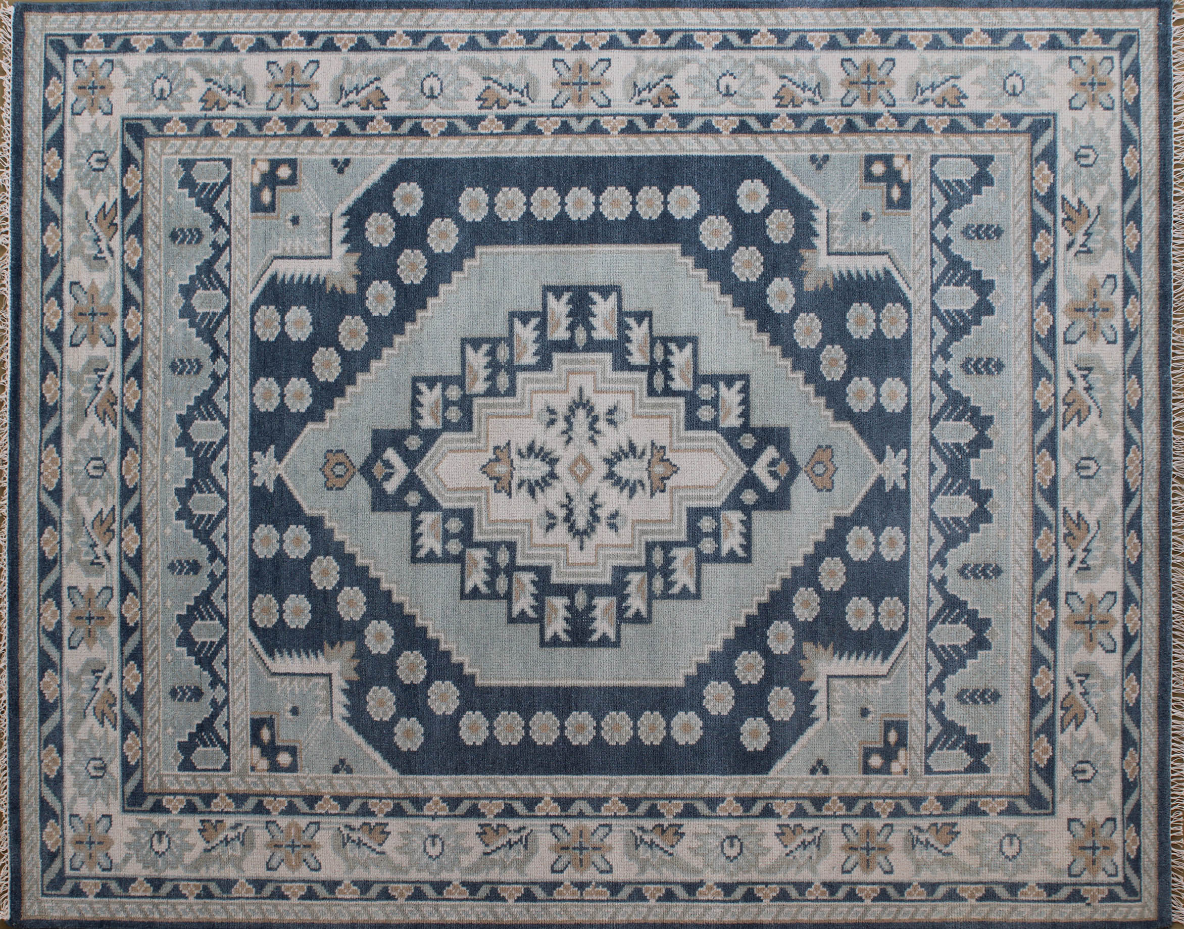 Navy and Ivory Statement Rug 8ft x 10ft - Handknotted Carpet Manufacturer Mirzapur